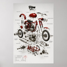 1949 Vintage Motorcykel Teknisk Explosionsvy Print Poster