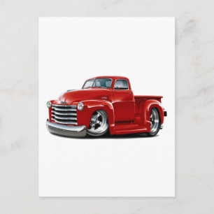 1950-52 Chevy Red Lastbil Vykort