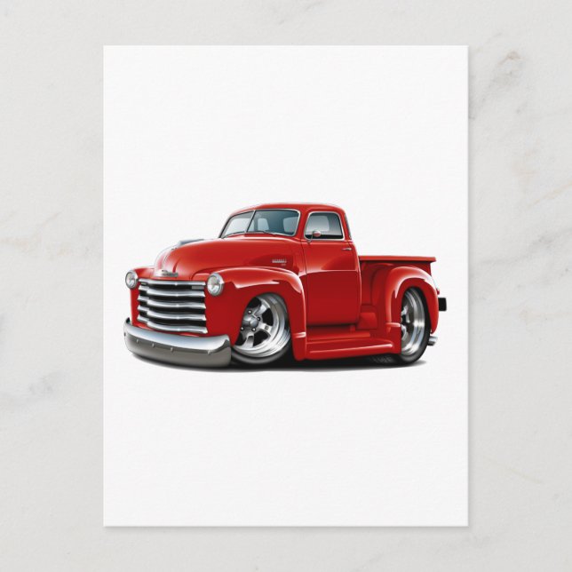 1950-52 Chevy Red Lastbil Vykort (Framsida)