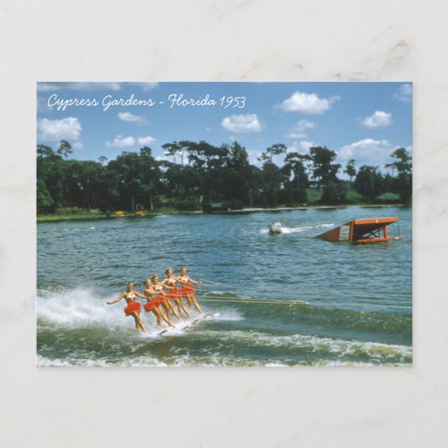 1950 års Cypress Gardens Vatten Ski Show Aqua Maid Vykort (Framsida)