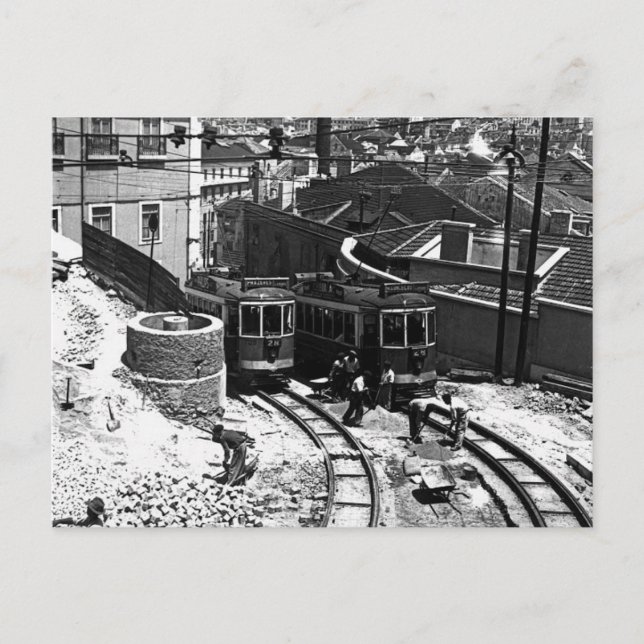 1950 års Lissabon-trams 723 och 728 Vykort (Framsida)