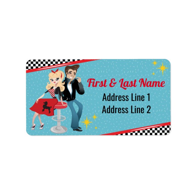 1950 års Middag Retro Jukebox Födelsedagsfest Sock Adressetikett (Framsidan)