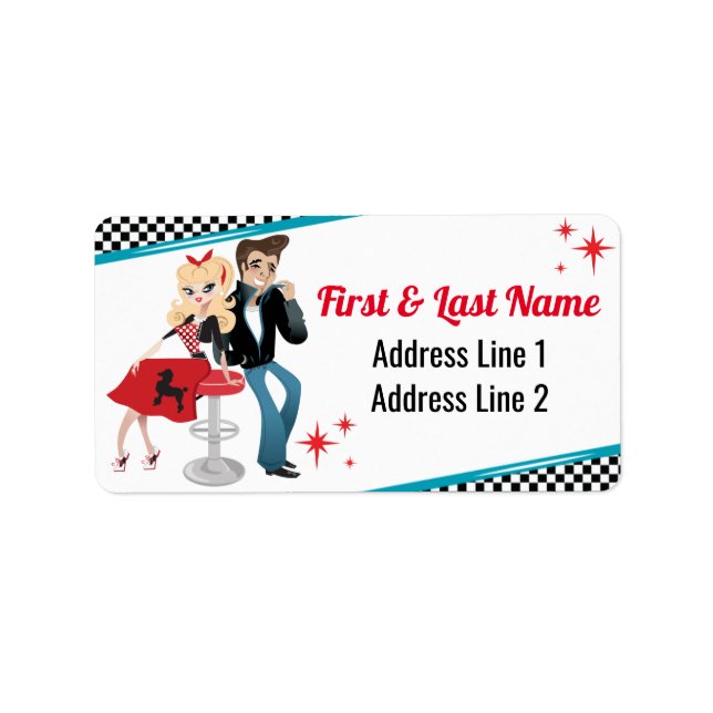 1950 års Middag Retro Jukebox Födelsedagsfest Sock Adressetikett (Framsidan)