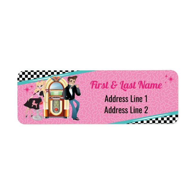 1950 års Middag Retro Jukebox Födelsedagsfest Sock Returadress Etikett (Framsidan)
