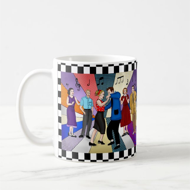 1950 års Retro Nostalgic Couple Dancing Kaffemugg (Vänster)