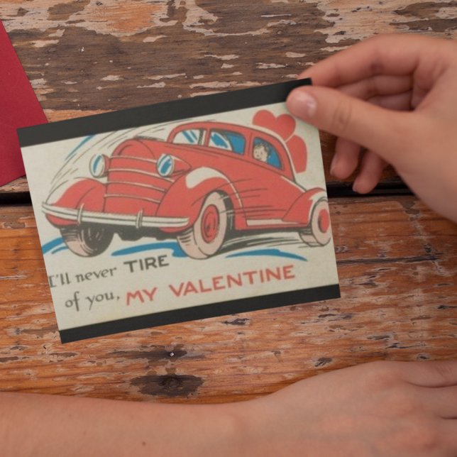 1950 års Vintage Red Classic Car Valentine Helg Vykort (Skapare uppladdad)