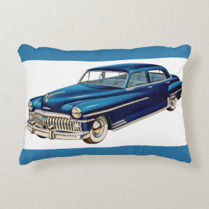 1950 blue DeSoto print Prydnadskudde