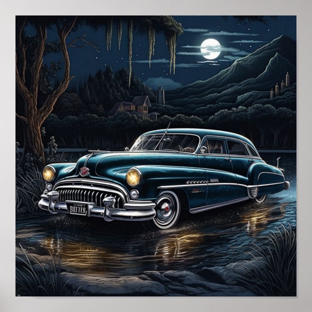 1950 Buick Roadmaster Lowrider Bomb Classic Car Poster (Framsidan)