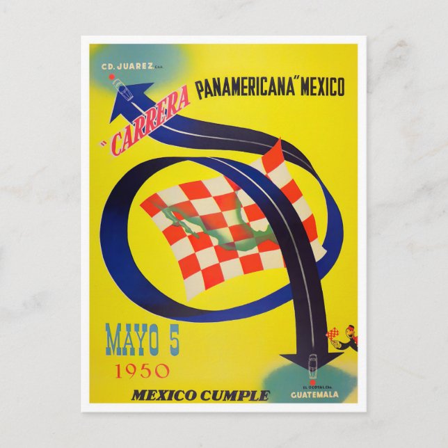 1950 Carrera Panamericana vintage bil tävla Vykort (Framsida)
