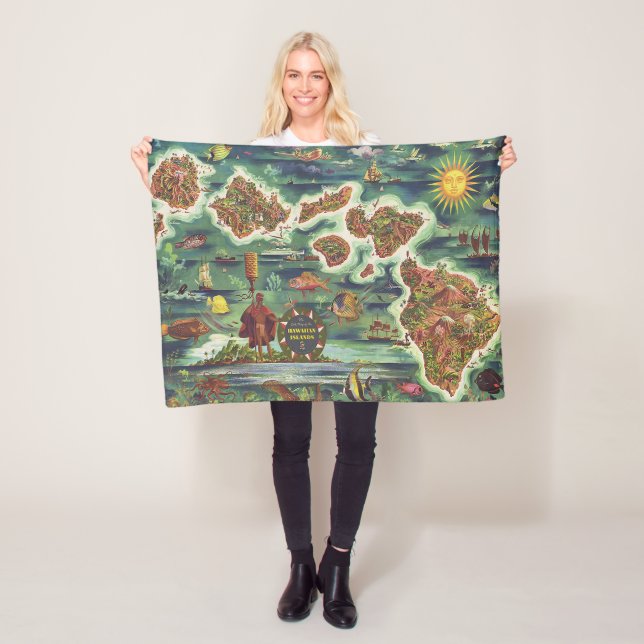 1950 Dole Karta of Hawaii Joseph Feher Fleecefilt (På plats)