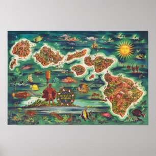 1950 Dole Karta of Hawaii Joseph Feher Oil Paint Poster