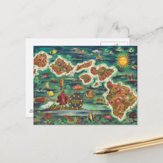 1950 Dole Karta of Hawaii Joseph Feher Oil Paint Vykort