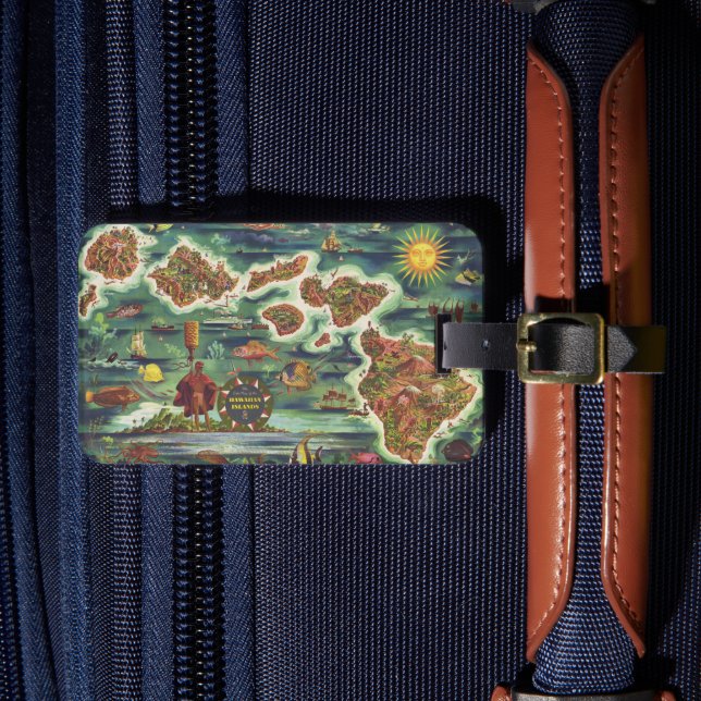 1950 Dole Map of Hawaii Joseph Feher Oil Paint Lug Bagagebricka (Framsida Insitu 4)