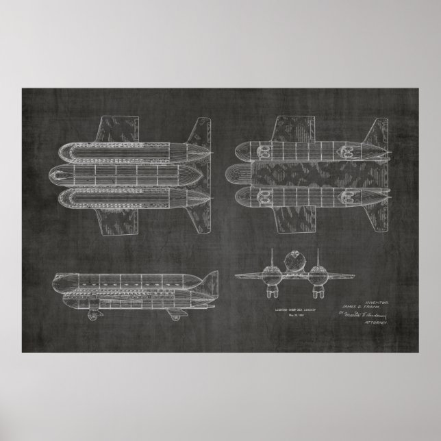 1950 Flygplanspatent Art Teckning Skriv ut Poster (Framsidan)