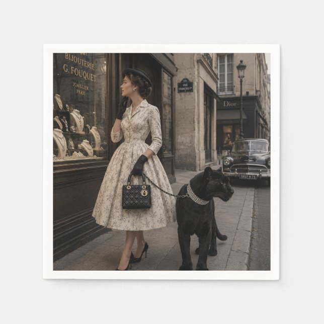 1950 Fönstershopping med en svart panter Pappersservett (Framsidan)