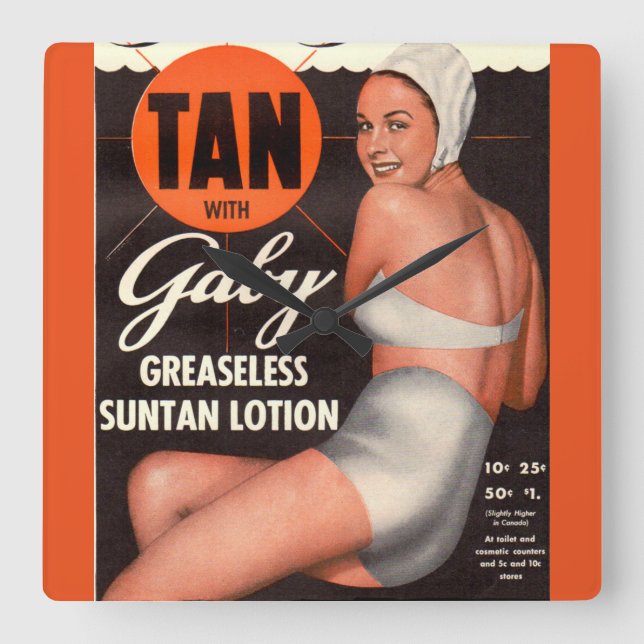 1950 Gaby Suntan Lotion ad Fyrkantig Klocka (Framsida)
