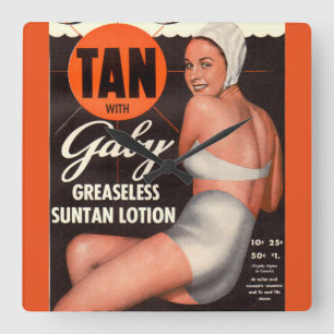 1950 Gaby Suntan Lotion ad Fyrkantig Klocka
