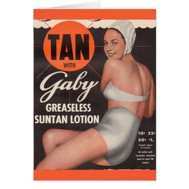 1950 Gaby Suntan Lotion ad OBS Kort (Framsidan)