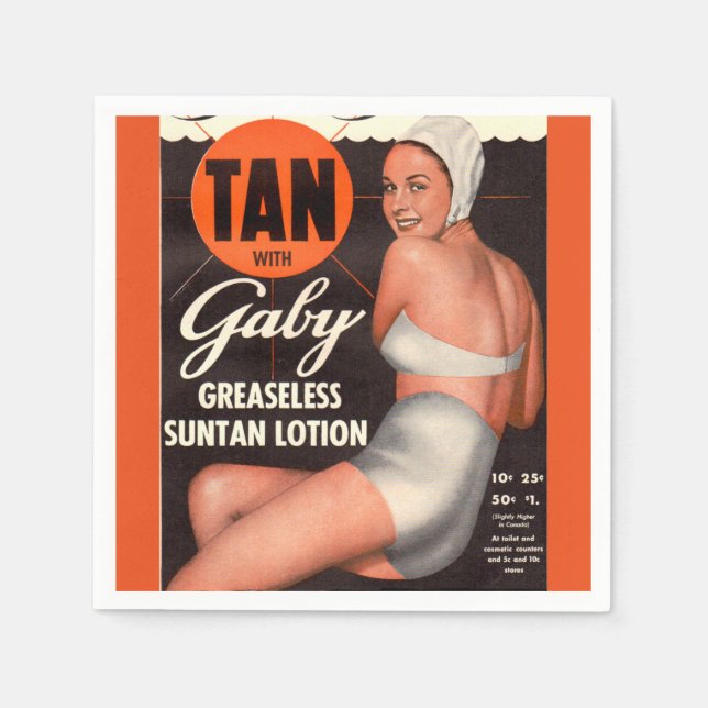1950 Gaby Suntan Lotion ad Pappersservett (Framsidan)