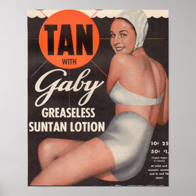 1950 Gaby Suntan Lotion ad Poster (Framsidan)