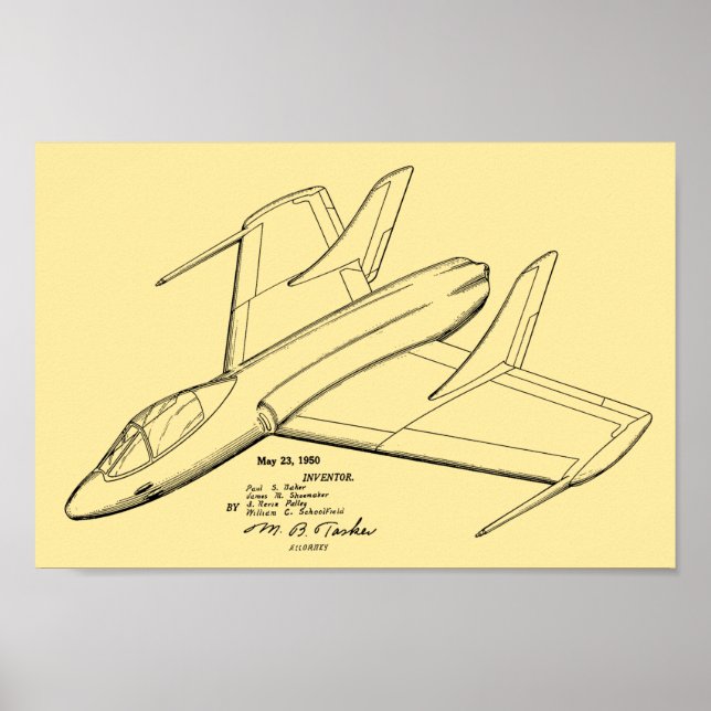 1950 Jet-flygplansutskrift för patent Art Teckning Poster (Framsidan)