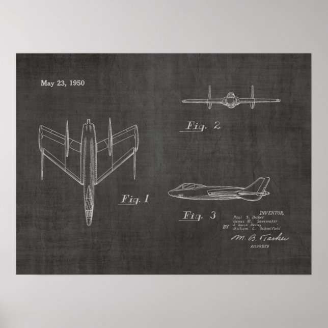 1950 Jet-flygplansutskrift för patent Art Teckning Poster (Framsidan)
