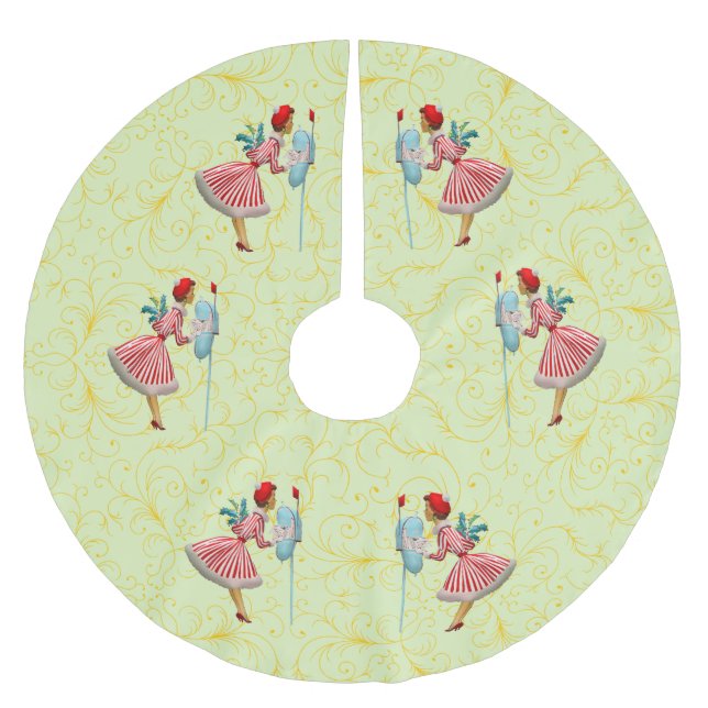 1950 Jul Vintage Dam Julgransmatta Borstad Polyester (Framsidan)