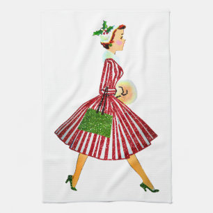 1950 Juldagen Vintagen Dam God jul Kökshandduk