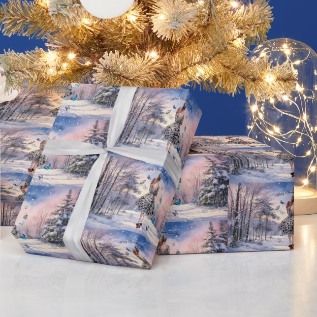 1950 Kvinna med fjärilar jul Hälsning Presentpapper (Helgdagar)