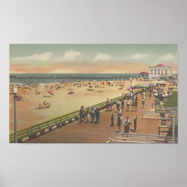 1950 Ocean City, MD Boardgång, Beach, Fishing Pier Poster (Framsidan)