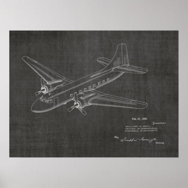 1950 Passagerarflygplan Patent Art Teckning Skriv  Poster (Framsidan)