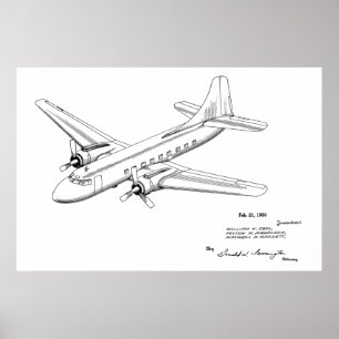 1950 Passagerarflygplan Patent Art Teckning Skriv  Poster