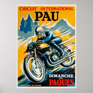 1950 Poster av motorcykel i Pau vid Grand Prix Täv