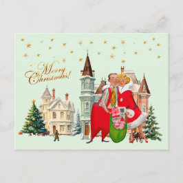 1950 Retro Julpar Merry Christmas Vykort