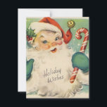 1950 Retro Vintage jultomten med Candy cane Julkort<br><div class="desc">1950-talets Retro Vintage-jultomten med Helgdag-kortet Candy cane.</div>
