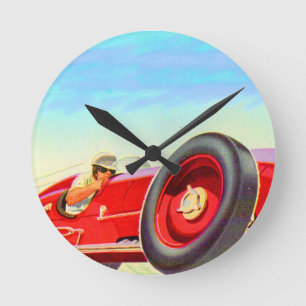 1950 röda tävlings- bil rund klocka