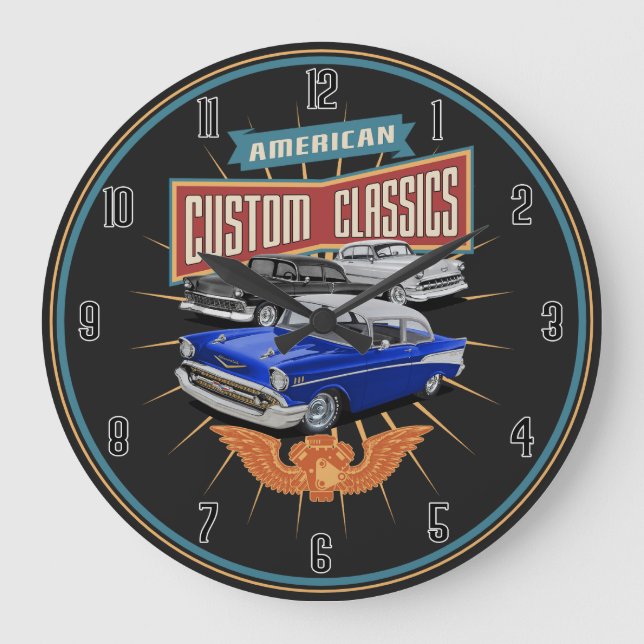 1950:s amerikanska Anpassningsbar Car Classics Lar Stor Klocka (Framsida)