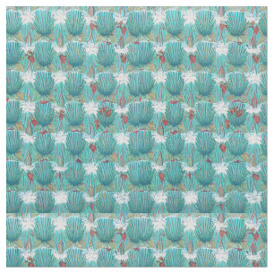 1950:s Art Deco Sea Snäcka Textile Geometric Teal Tyg