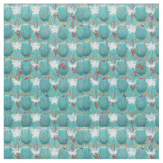 1950:s Art Deco Sea Snäcka Textile Geometric Teal Tyg