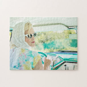1950:s Blonde i en turkos Thunderbird Pussel