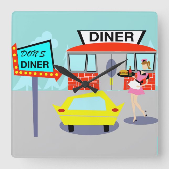 1950:s Middag-lås Fyrkantig Klocka (Framsida)