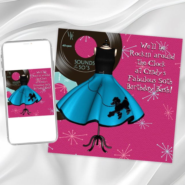 1950:s temaFödelsedagsfest Inbjudningar (Fun 1950's birthday and any occasion invitation. Instant download and printed invitations available.)