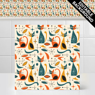 1950-tal Atomisk Mid Century Modern Retro Kattmöns Kakelplatta
