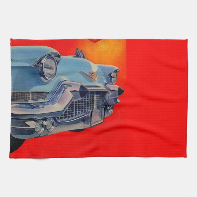 1950-tal blå Cadillac grill Kökshandduk (Horisontell)