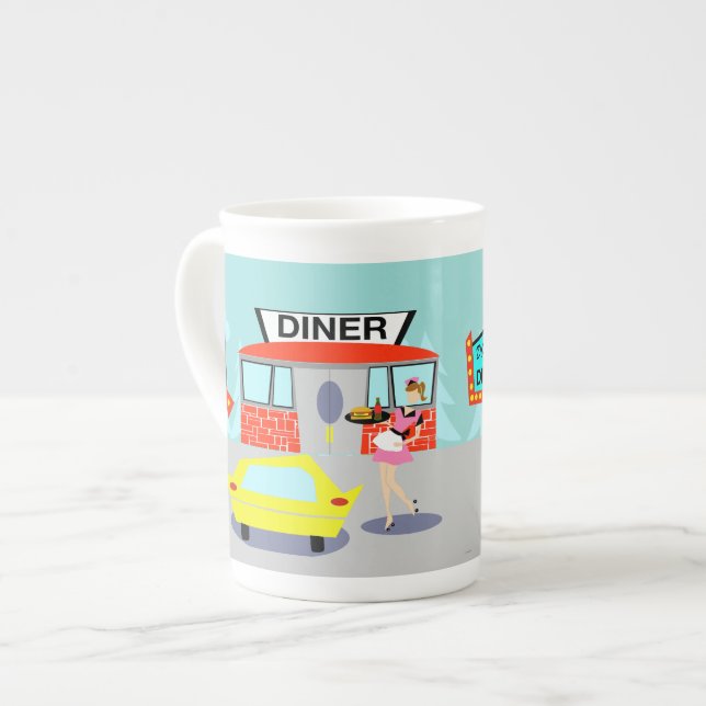 1950-tal Diner Bone China Mugg Benporslin Mugg (Framsida vänster)