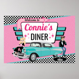 1950-tal Diner Retro Bil Födelsedagsfest Sock Hop Poster