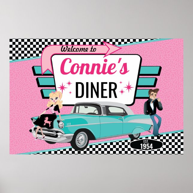 1950-tal Diner Retro Bil Födelsedagsfest Sock Hop Poster (Framsidan)