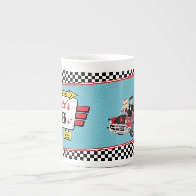 1950-tal Diner Retro Födelsedagsfest Pappersmugg Benporslin Mugg (Framsidan)