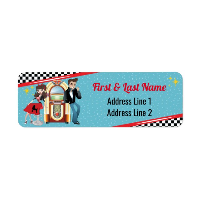 1950-tal Diner Retro Jukebox Födelsedagsfest Sock  Returadress Etikett (Framsidan)