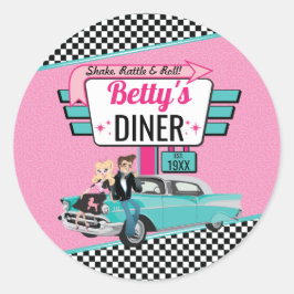 1950-tal Retro Diner Rosa & Teal Sock Hop Runt Klistermärke
